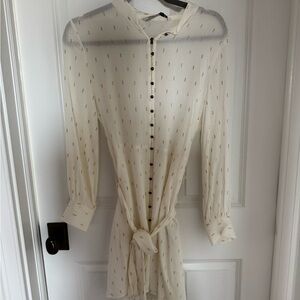 Cream Button-Down Tunic with Tie Waist